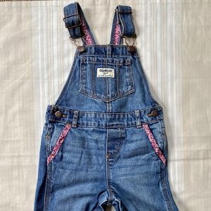 OshKosh B'gosh Denim + Pink Geometric Trim Overalls Baby Toddler Girls 18 Months